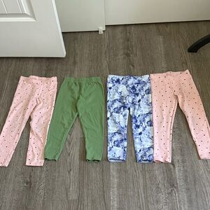 Set of 5 leggings! Light Pink with‎ Heart Accents, green and blue.